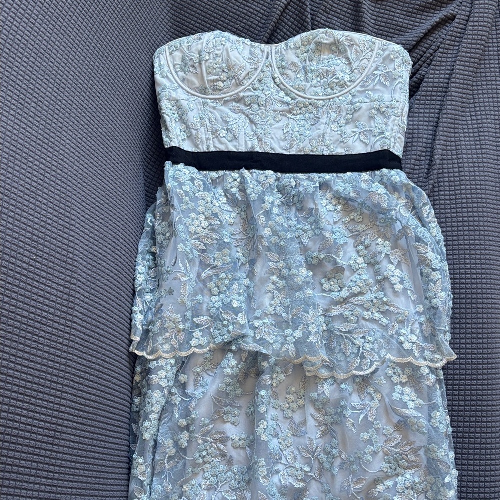 Self Portrait Blue Sequin Ruffle Midi Dress - Picture 2 of 6